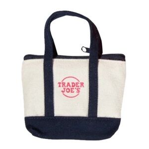 NWT Trader Joe’s Canvas Micro Tote with Grocery Bag - Beige & Navy
